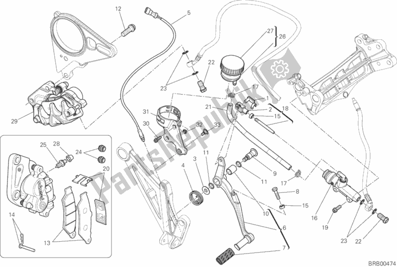 Toutes les pièces pour le Système De Freinage Arrière du Ducati Diavel Carbon FL USA 1200 2015